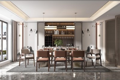 新中式家居餐厅3D模型下载